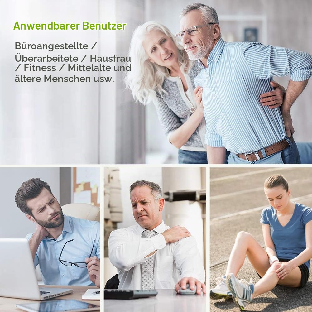 AUVON TENS Gerät, Wiederaufladbare Reizstromgerät gegen Schmerzen mit 24 Trainingsprogramme, 2 Kanäle und 10 Stück 2"x 2" Premium Elektroden Pads mit patentiertem Design (Blau)