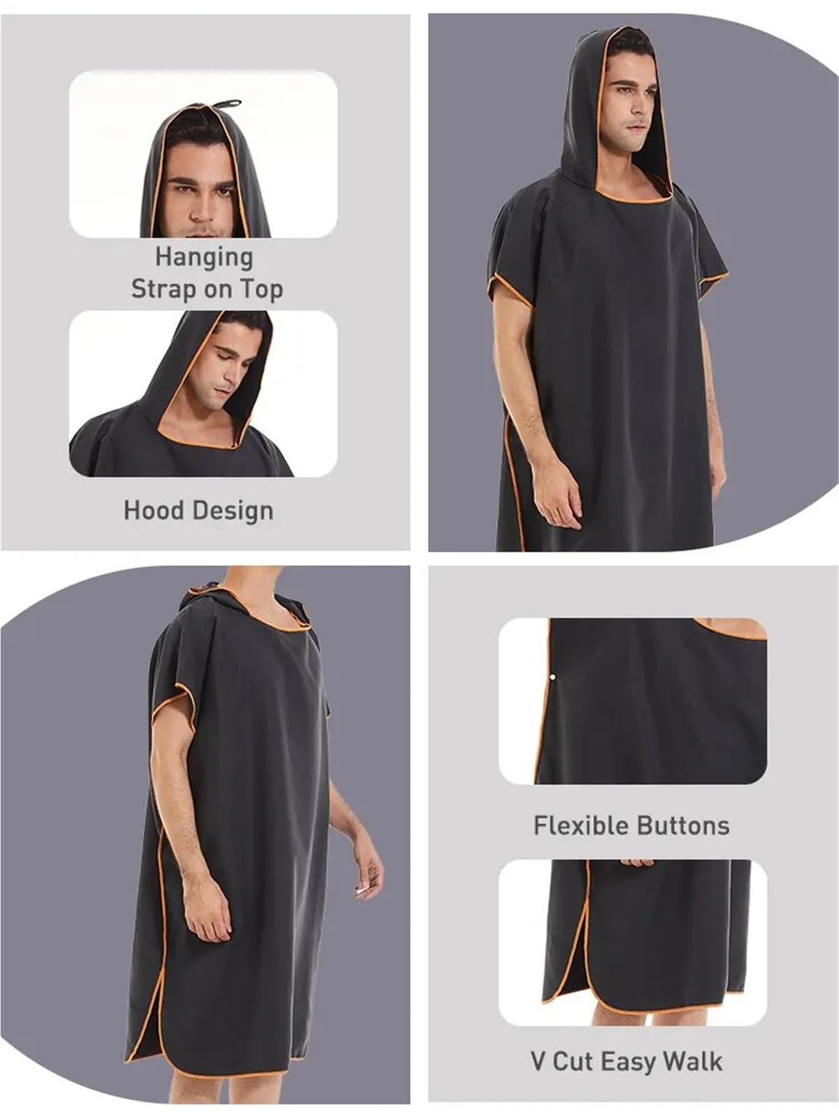 Poncho asciugamano da surf, ad asciugatura rapida, con cappuccio, accappatoio spiaggia, poncho for cambiarsi, bagno for adulti Poncho da Spiaggia(Dark blue)