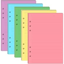 6-Hole Paper Refills for A5 Binders - 5 Colorful Line Paper, 100 Sheets/200 Pages Loose Leaf Papers for Filofax Planner, Per Color 20 Sheets, 5.8" x 8.25"
