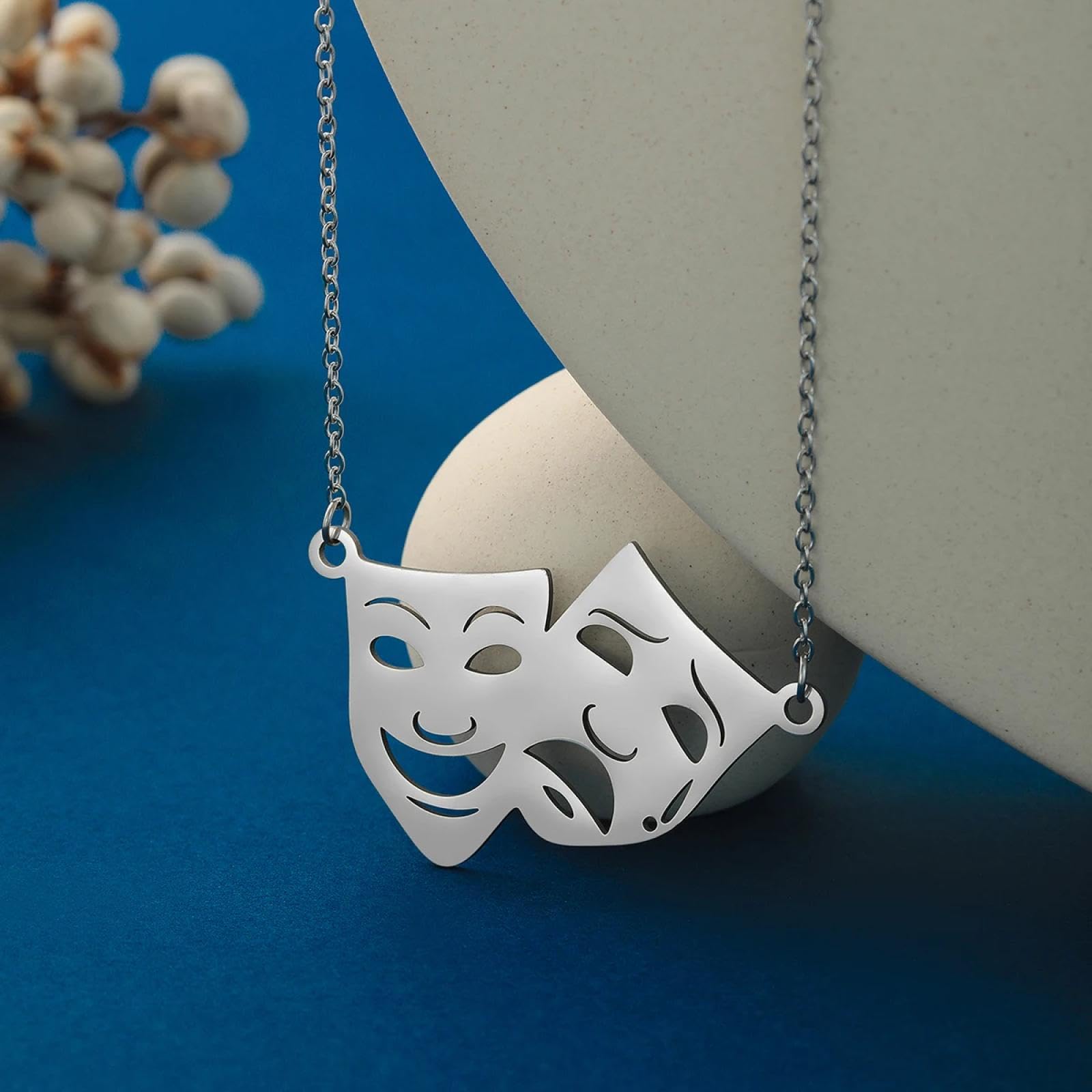 Affascinante Collana Uomo Donna Gioielli Ciondolo Pendente Necklace Commedia E Tragedia Maschera Neckalce per Le Donne Maschere da Teatro Unisex Commedia E Dramma Maschera