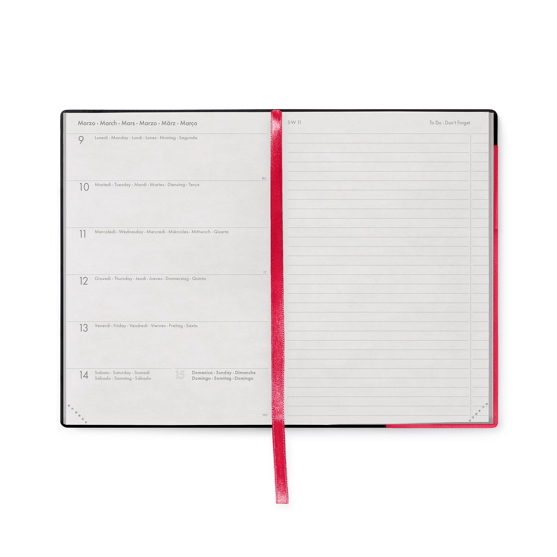 Agenda Hebdomadaire 2026 LEGAMI - Format 12x18cm, Couverture Raspberry, Fermeture Élastique, Papier FSC, Janvier à Décembre 2026