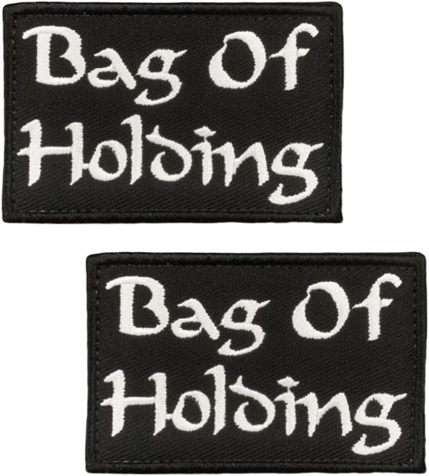 2 PCS Bag of Holding Patches Tactical Embroidered Badge Funny Hook and Loop Emblem Applique Meme Patches for Jacket Armband Vest Bags Helmets Backpacks Clothes Coat Hats