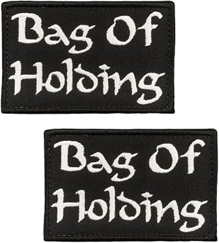 2 PCS Bag of Holding Patches Tactical Embroidered Badge Funny Hook and Loop Emblem Applique Meme Patches for Jacket Armband Vest Bags Helmets Backpacks Clothes Coat Hats