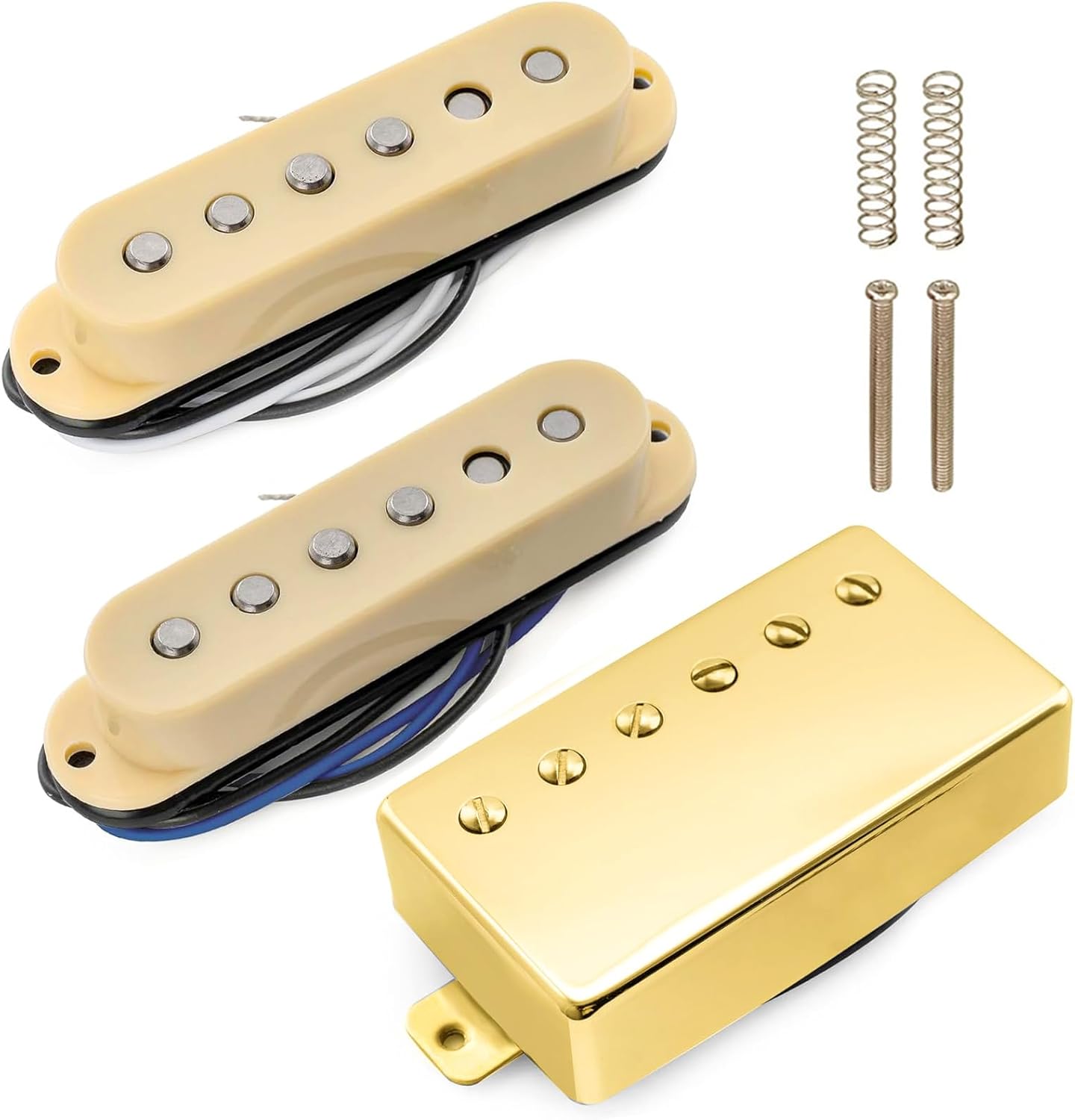 Alnico 5 Single Coil Pickup Set and Covered Humbucker ST-HSS Neck Middle Bridge Pickups for Strat Style Electric Guita (Sliver)