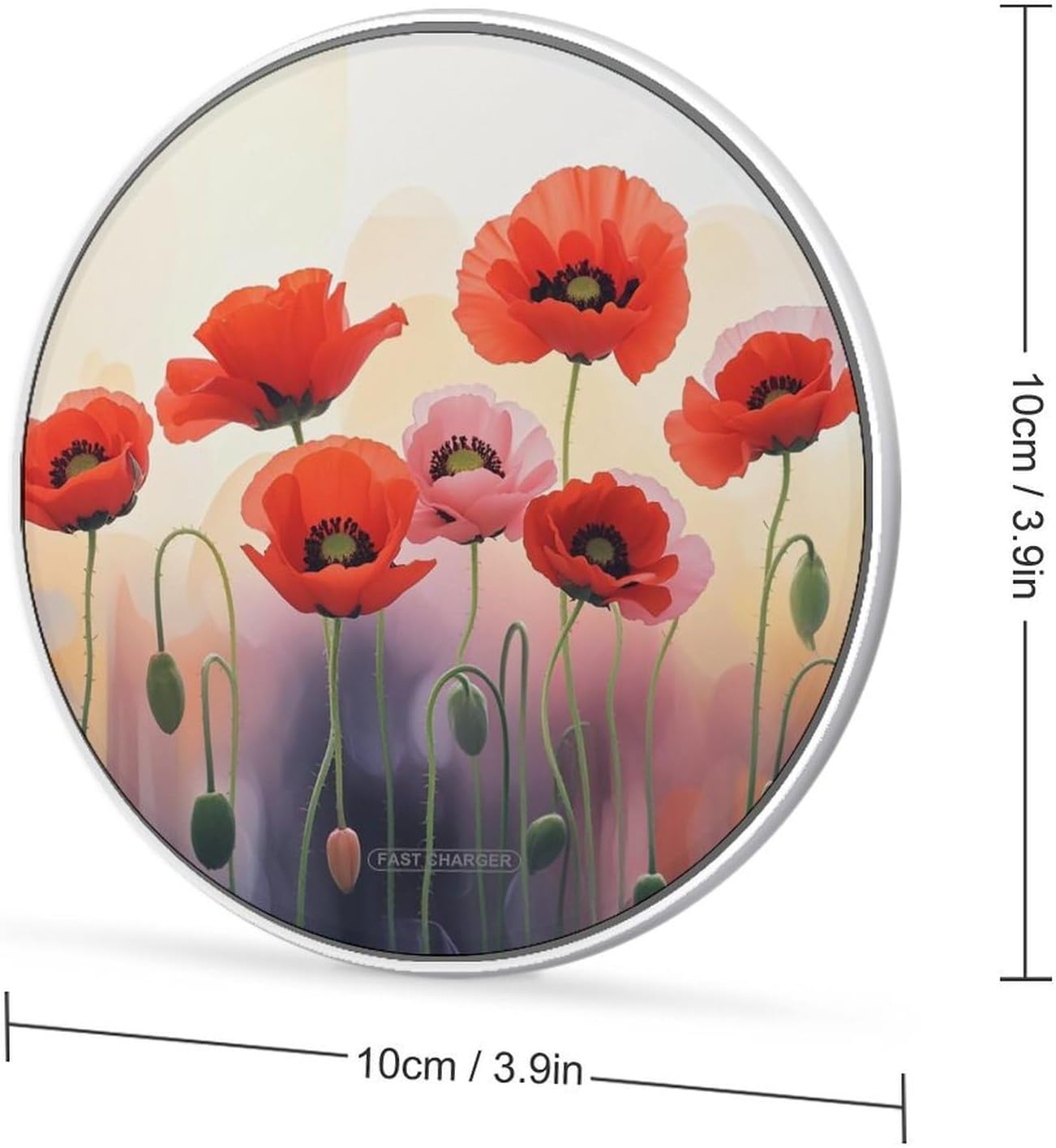 Watercolor Red Poppy Flowers Wireless Charger 10W Max Fast Wireless Charging Pad Lightweight Charging Station Portable Ultra Slim Charger Mat for Most Phone for Travel Home Office Desk image 2