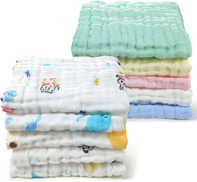 Hmlike Muslin Squares Baby 10 Pack, 13"X13" Muslin Cloths 6 Layers Organic 100% Cotton Extra Soft Baby Wash Cloth