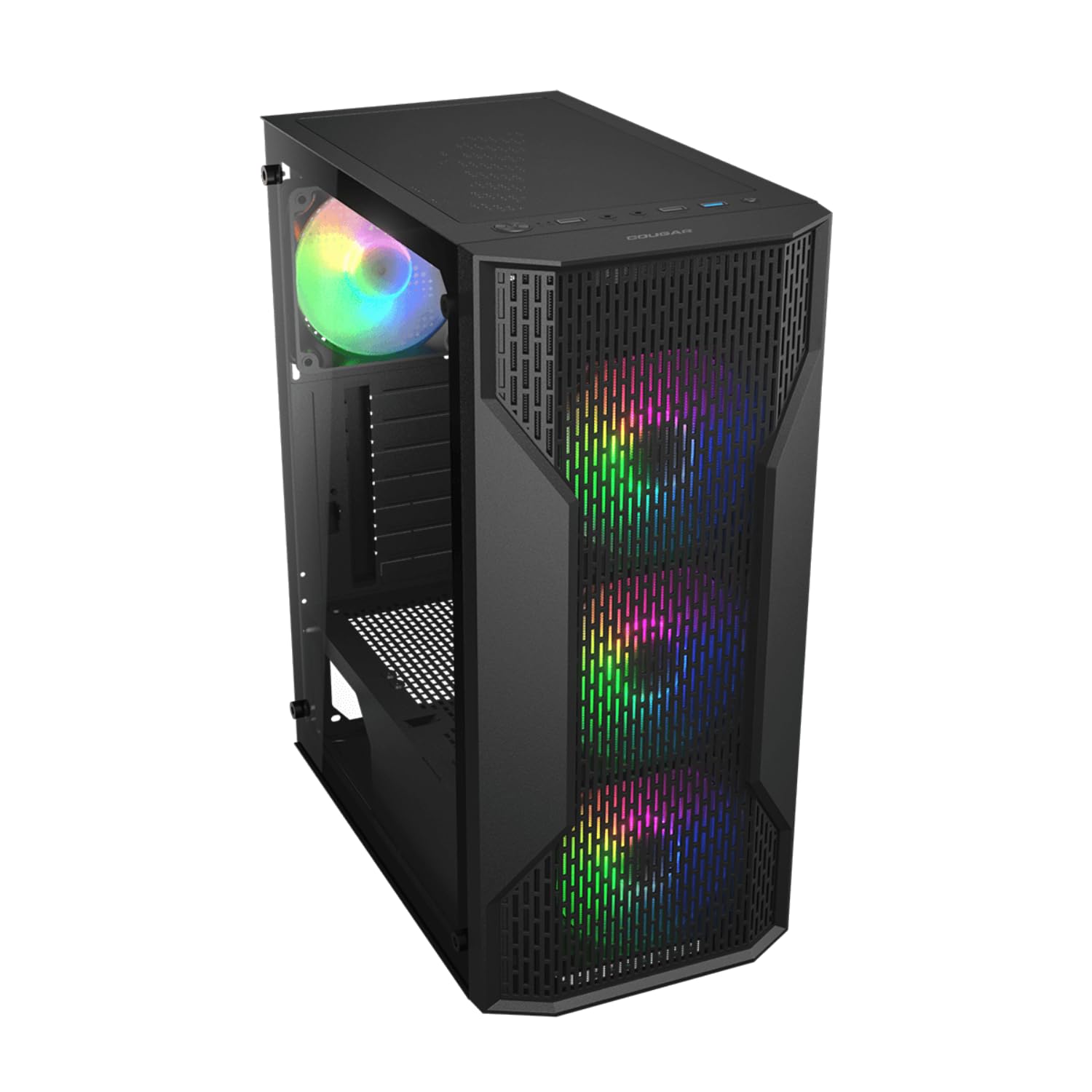 Cougar Gaming - MX110RGB obudowa PC Mid-Tower - z 4 fabrycznie zainstalowanymi wentylatorami ARGB 120mm, przód z siatki, USB 3.0, kompatybilna z ATX/M-ATX/ITX, idealna do gier i biur