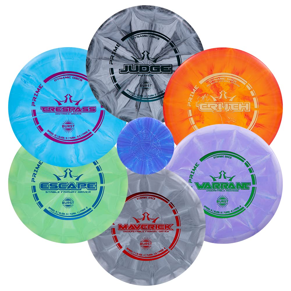 Dynamic Discs Prime Burst 6 Disc Golf Set | Includes Putter, 2X Midrange, 2X Fairway & Driver + Mini Marker | Disc Golf Accessories for Beginners | 170-176g | Beginner Pack for Amateurs