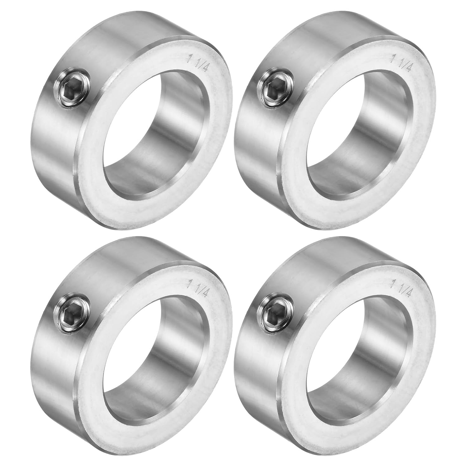 uxcell 4pcs Set Screw Collars 1-1/4" Bore 304 Stainless Steel Shaft Collars, 2" OD, 11/16" Width Axle Collar Clamp for Linear Rod Shaft Guide