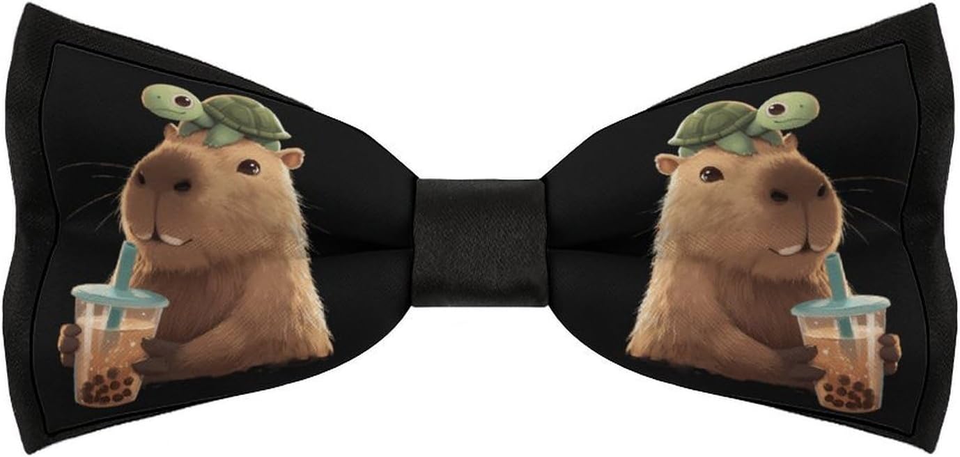 Capybara And Turtle Funny Men's Bow Tie Pre-tied Adjustable Bowtie Accessories for Party Wedding