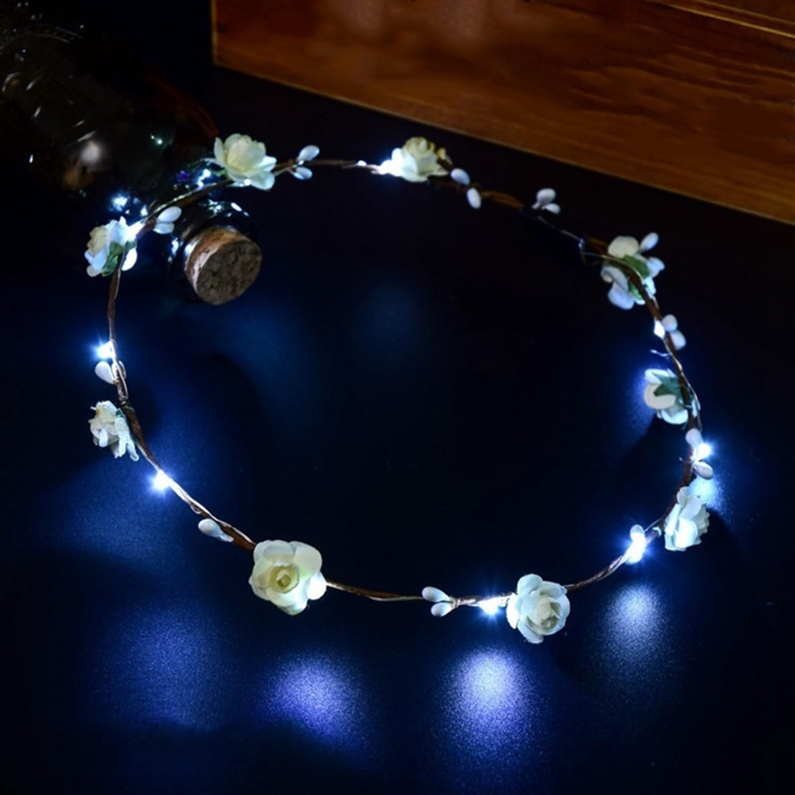 matumou LED Flower Garland Headband Girls Women Bride Beach Travel Hairband Headwear