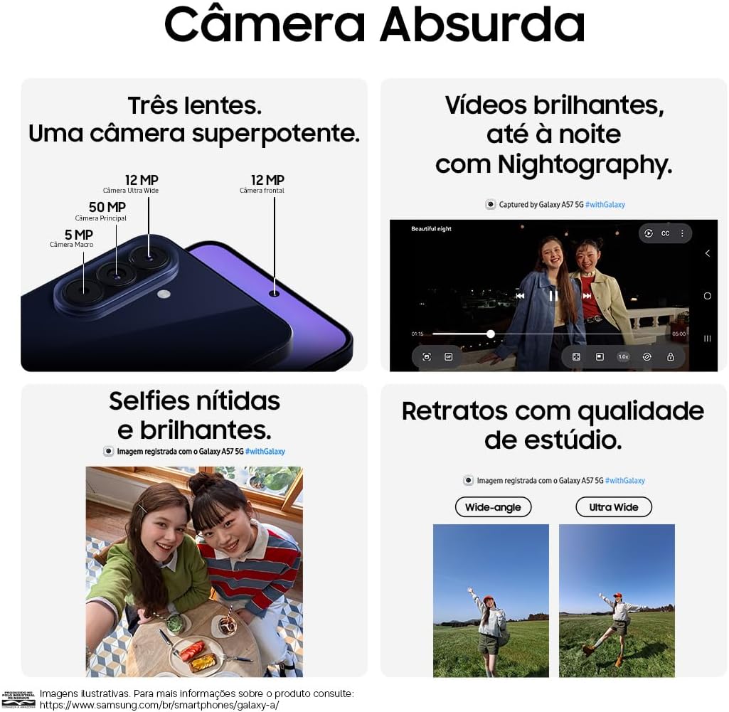 Celular Samsung Galaxy A57 5G 256GB, 8GB RAM, Câmera Tripla de até 50MP OIS, Selfie de 12MP Video HDR, IP68, Tela Super AMOLED 6.7", NFC, Recursos AI, Até 6 Atualizações de Android e Segurança (Cinza) Celular Samsung Galaxy A57 5G 256GB, 8GB RAM, Câmera Tripla de até 50MP OIS, Selfie de 12MP Video HDR, IP68, Tela Super AMOLED 6.7", NFC, Recursos AI, Até 6 Atualizações de Android e Segurança (Cinza)