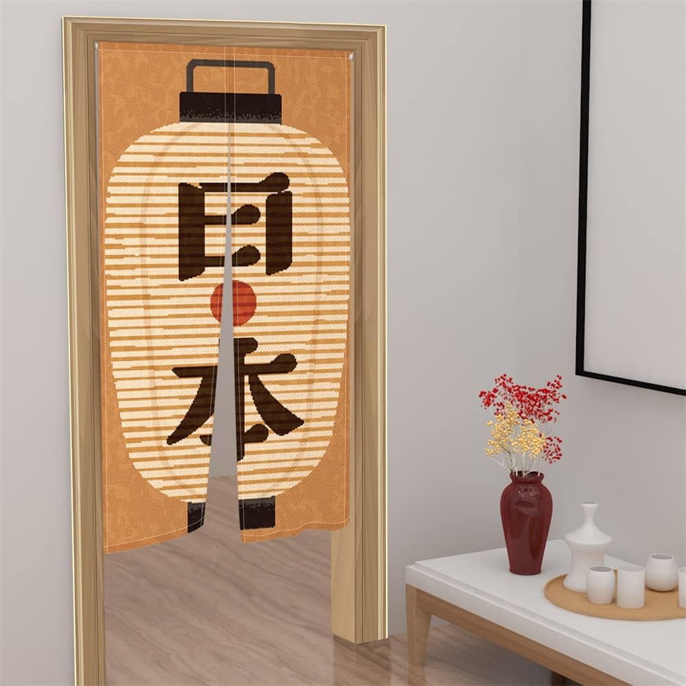 Leowefowa Cortina tradicional japonesa Noren para puerta, tratamiento de ventana, cortina de puerta con farol japonés, cortina de puerta para