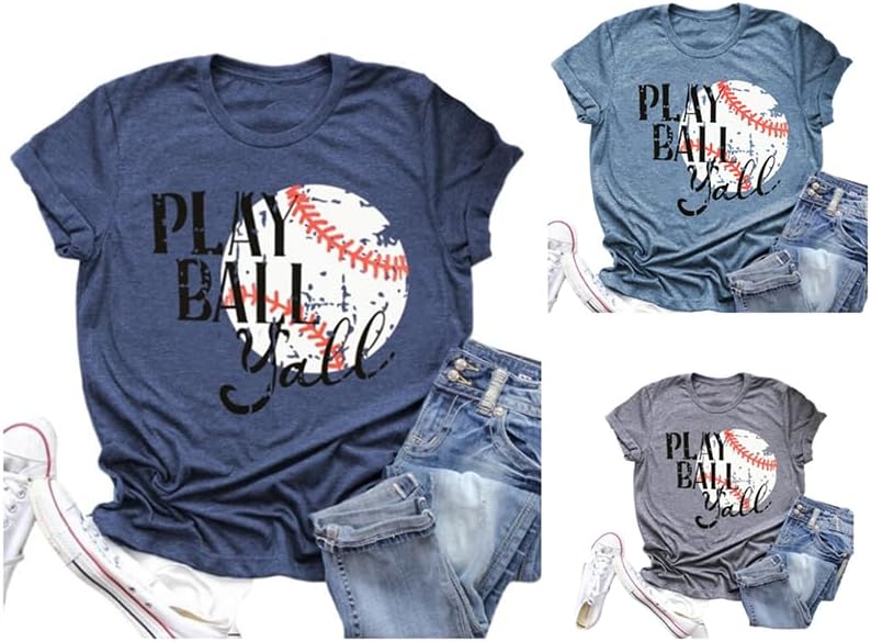 Baseball Mom T-Shirt Women Funny Cool Baseball Shirts Short Sleeve Graphic Tee Summer Tops Loose Casual - Image 2