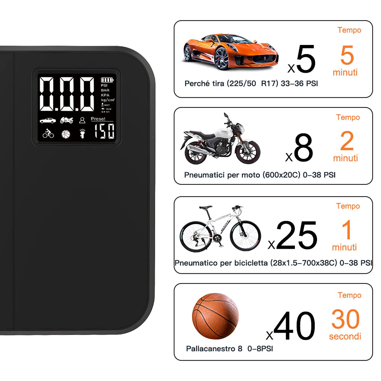Woowind Mini Compressore Aria Portatile, Pompa Elettrica Ricaricabile A Batteria per Bicicletta, Auto, Moto, Calcio, Anelli di Nuoto