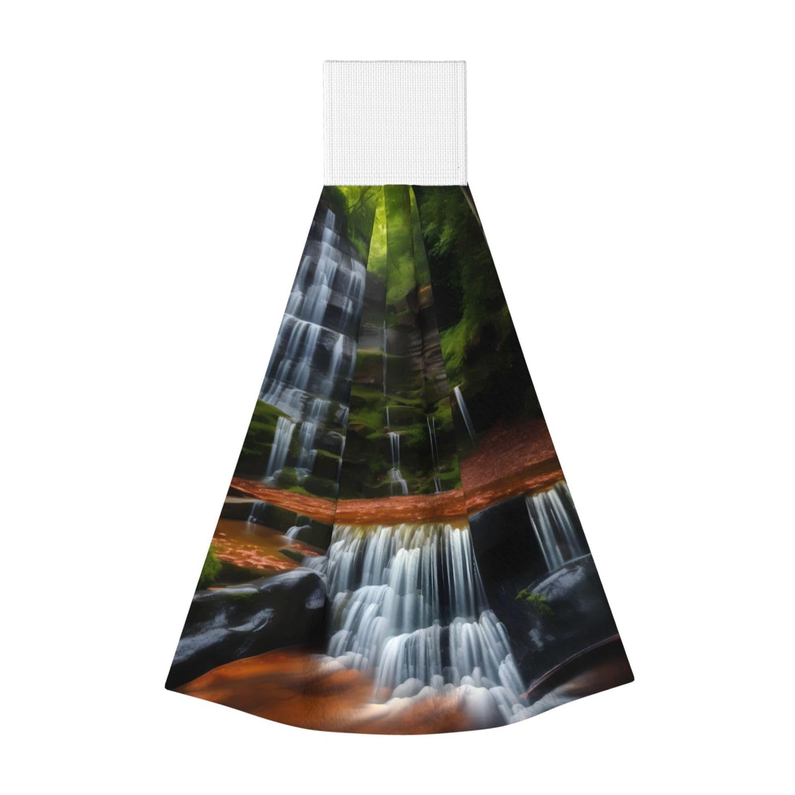WUPngg Waterfall View Bathroom Tie Towels/Dish Cloth,Kitchen Hanging Towel, Coral Fleece Dry Cleaning Hand Dishcloths One Size