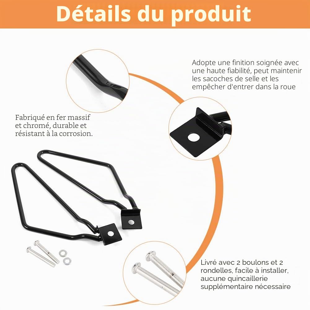 EBTOOLS pour écarteur Sacoche cavalière Support de Sacoches de Moto en Fer Chromé Support de Montage de Sacoches de Moto pour XL883/1200 HD1450/1584(Le Noir)