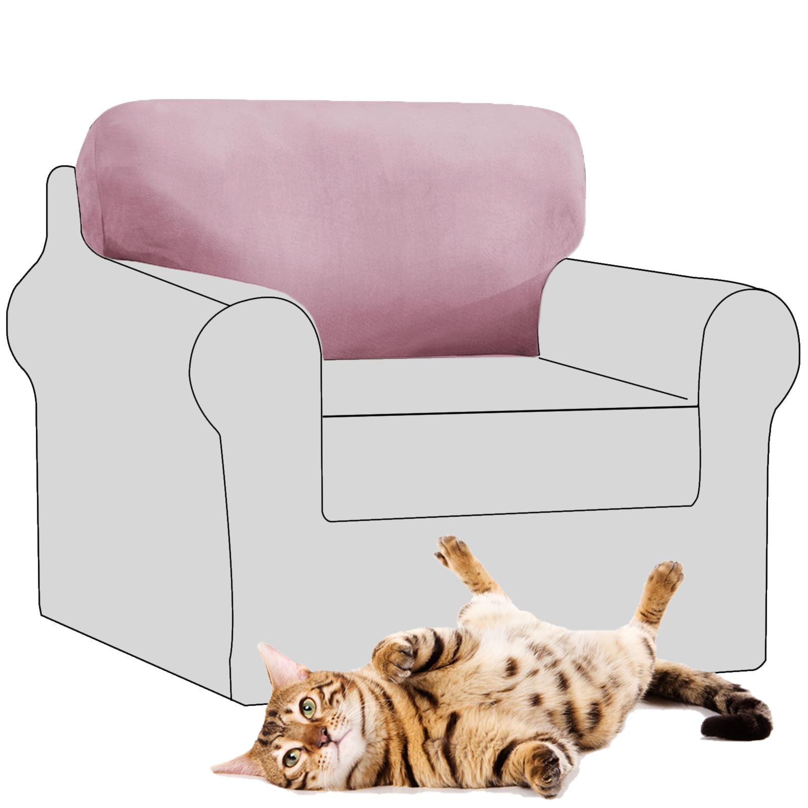 SYLC Stretch Velvet Sofa Backrest Cover, Back Cushion Covers Non-Slip Sofa Cushion Slipcovers for Couch Chesterfield Caravan RV Dinette (Pink,1 pc Rectangle L)