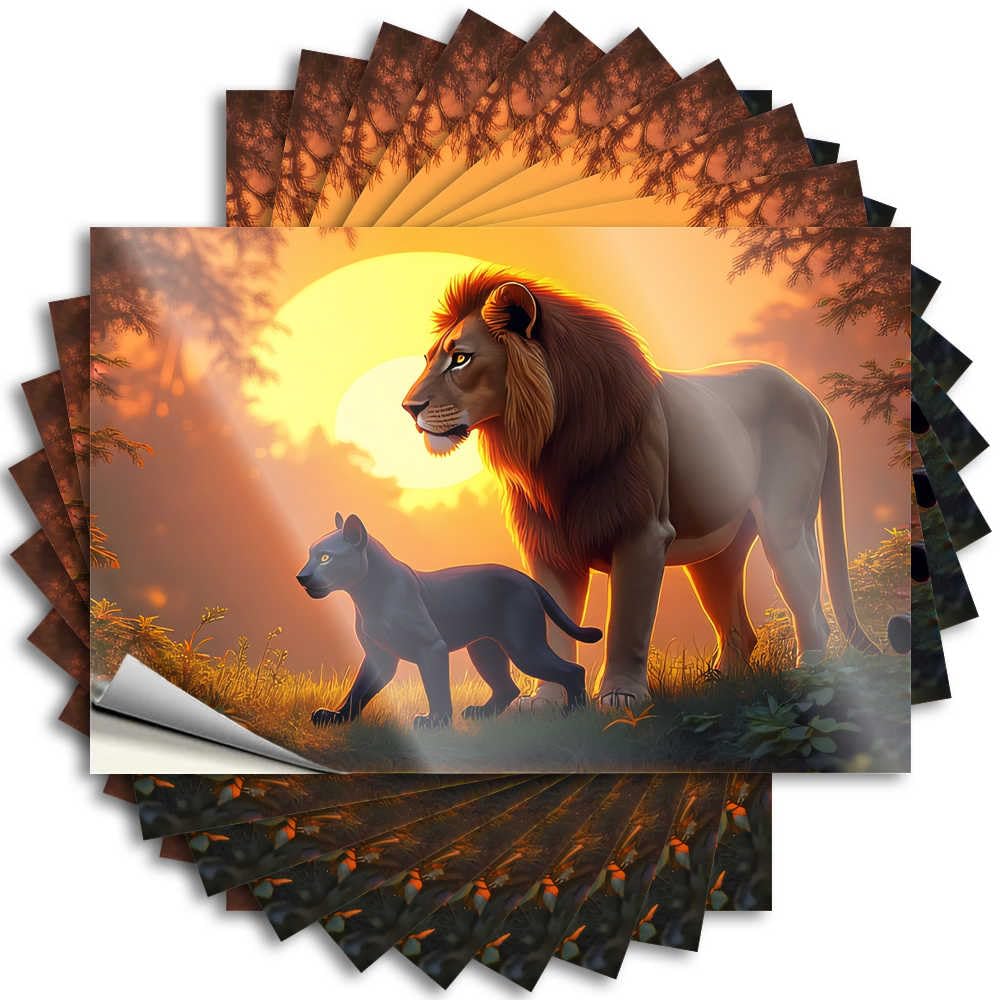 Stickers Helmet Scratch Resistant Decals, Inspirational Matte Print for Phone Case Boys | Beer Uv Proof Pack Sunset Majesty: Lion and Panther Together(8X12CM)