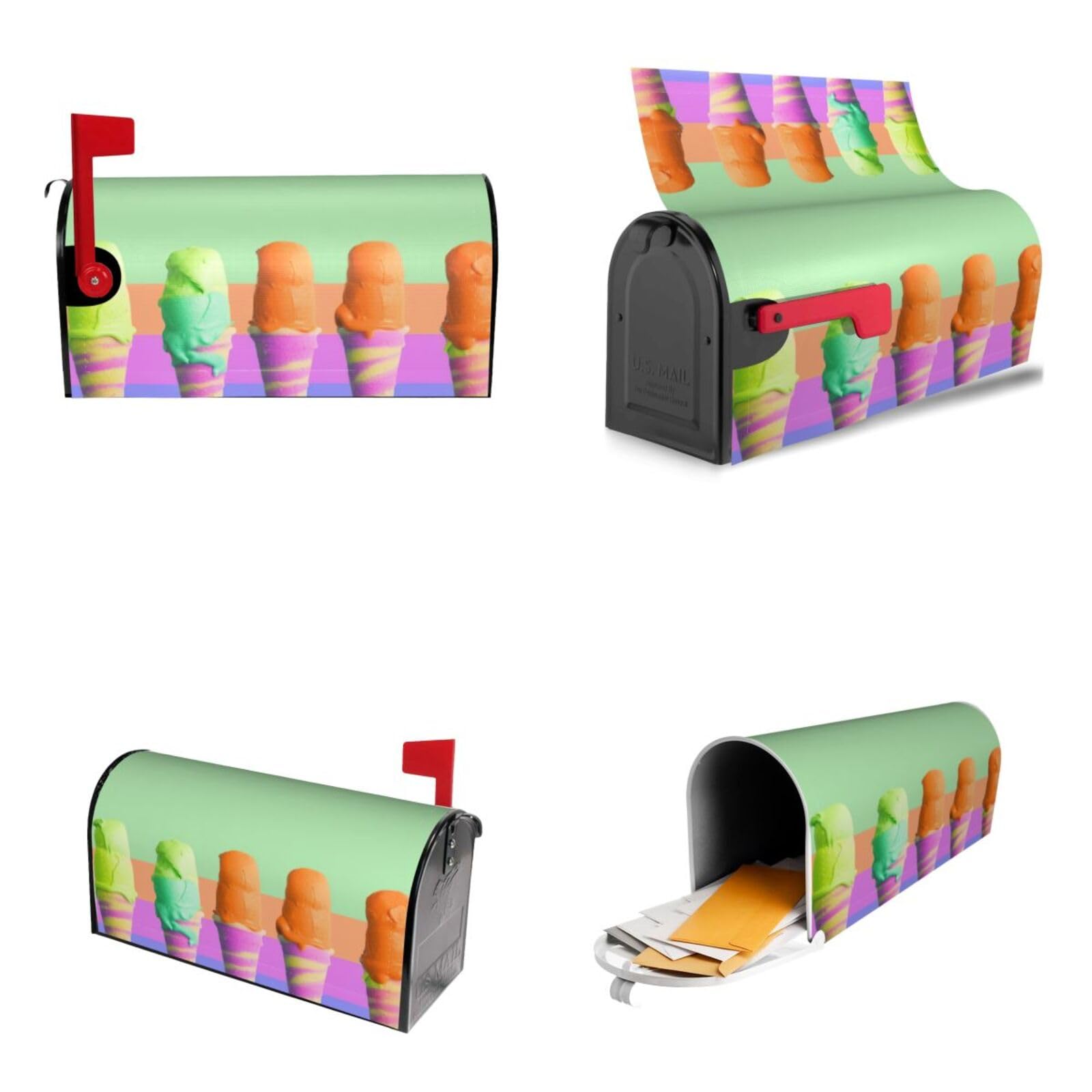 Ice Cream Rainbow Gradient Mailbox Covers Magnetic Wraps Post Letter Box Cover Garden Home Decor 25.5x21 in