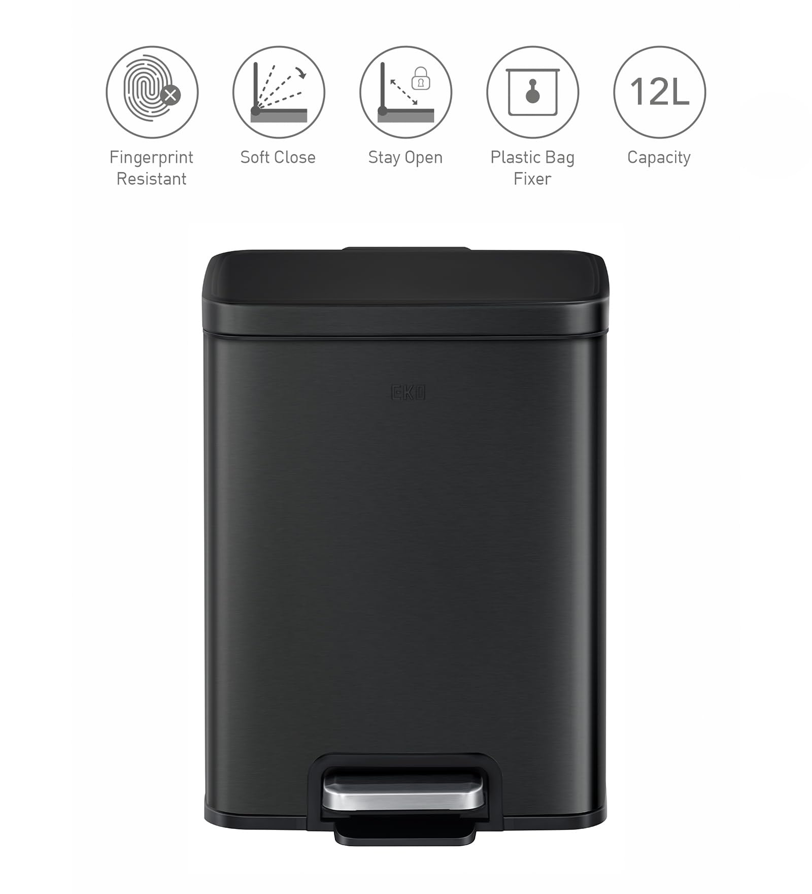 Obsessions EKO 12L Step Trash Can - Matte Black -3
