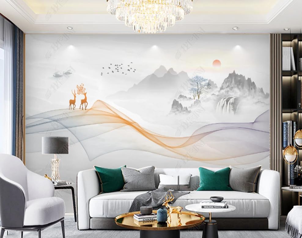 Décoration murale paysage chinois pour salon chaleureux