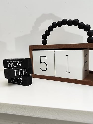 Miniatura 7 de Calendario perpetuo de madera para escritorio, exhibición de fecha de mes de madera de metal para profesores, estudiantes, aula, decoración rústica