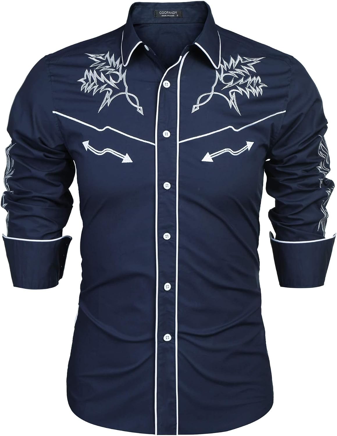 COOFANDY Men's Western Cowboy Shirt Embroidered Long Sleeve Cotton Casual Button Down Shirt