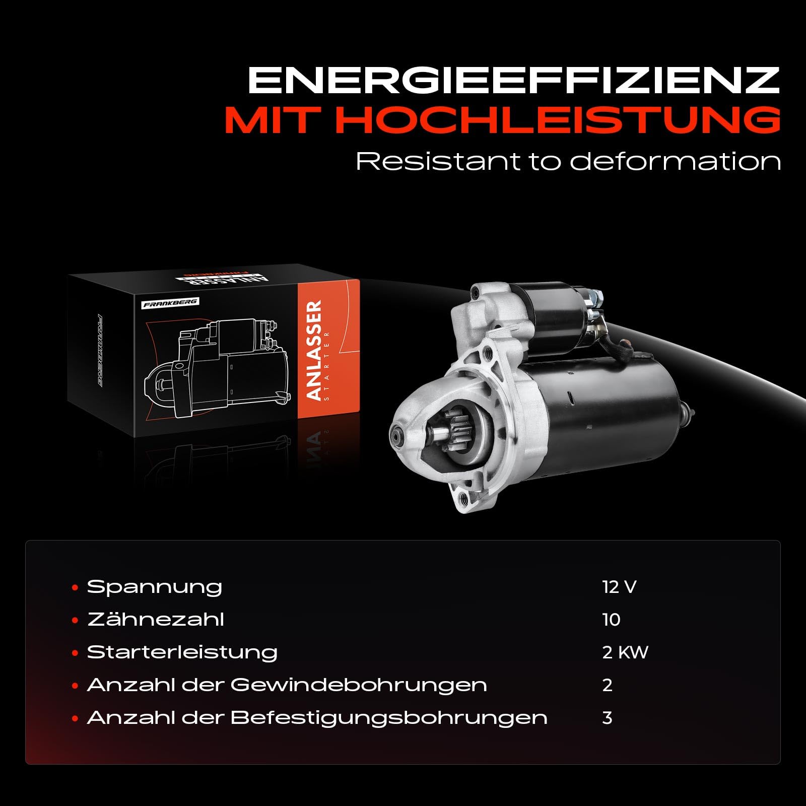 Frankberg Anlasser Starter 2.2KW Kompatibel mit C-Klasse W202 W203 2.0L-3.0L 1993-2007 E-Klasse W124 W210 W211 2.0L-3.2L 1993-2008