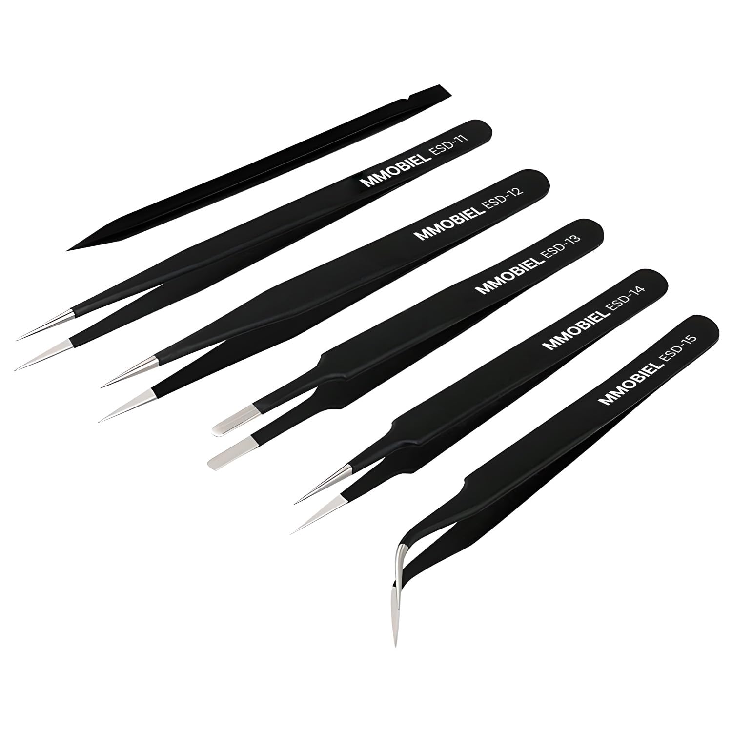 Mmobiel 5 Tweezers 5X Industrial Precision Esd Tweezers Anti-Static Stainless Steel For Electronics Tools, Jewelry, Computer, Laboratory Work, Crafts And Hobbies Etc. – Incl. Plastic Pry Tool
