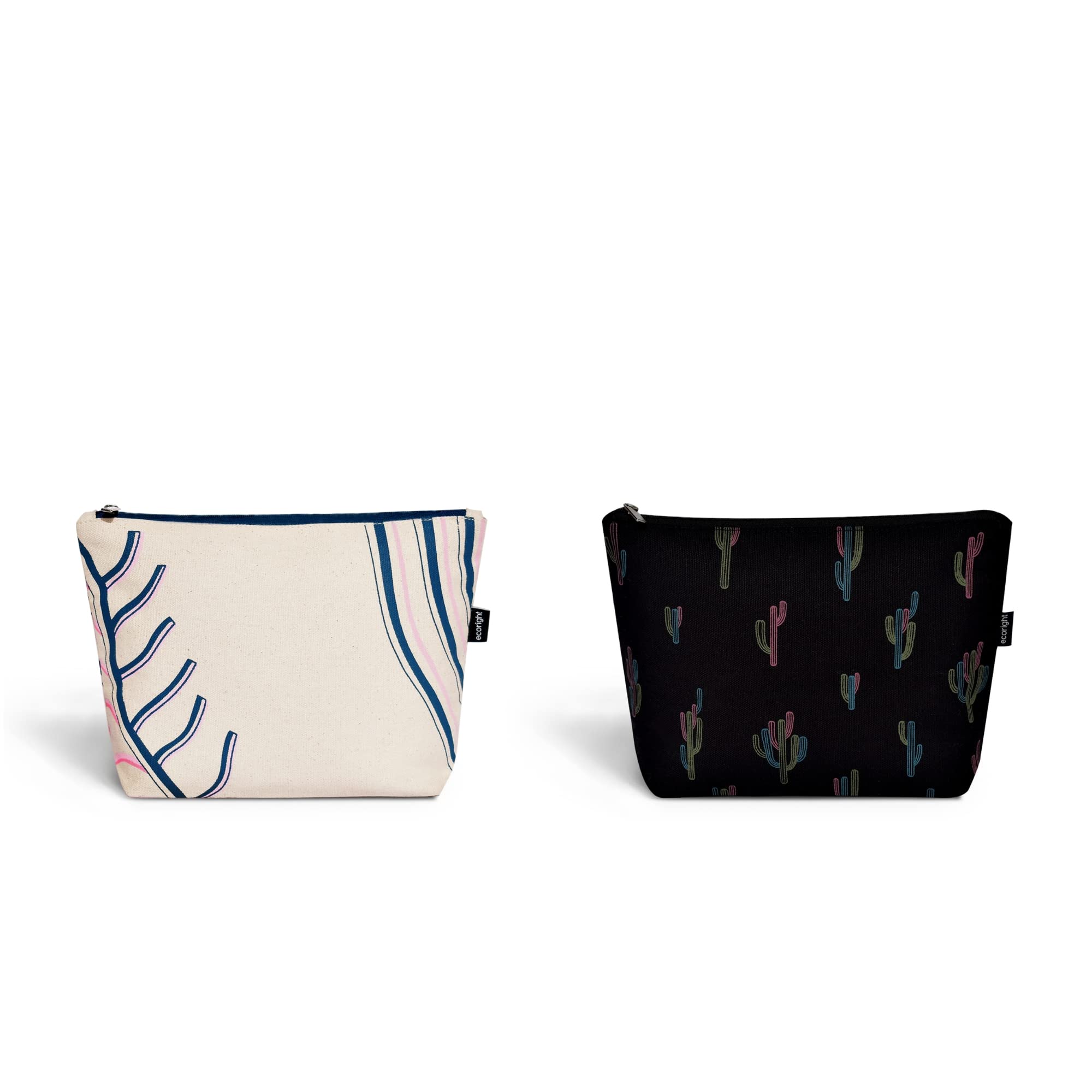 EcoRight Makeup Pouch for Girls, Canvas Cosmetic Pouch for Women, Small Pouches for Women with Waterproof Recycled Lining (Pack of 2)