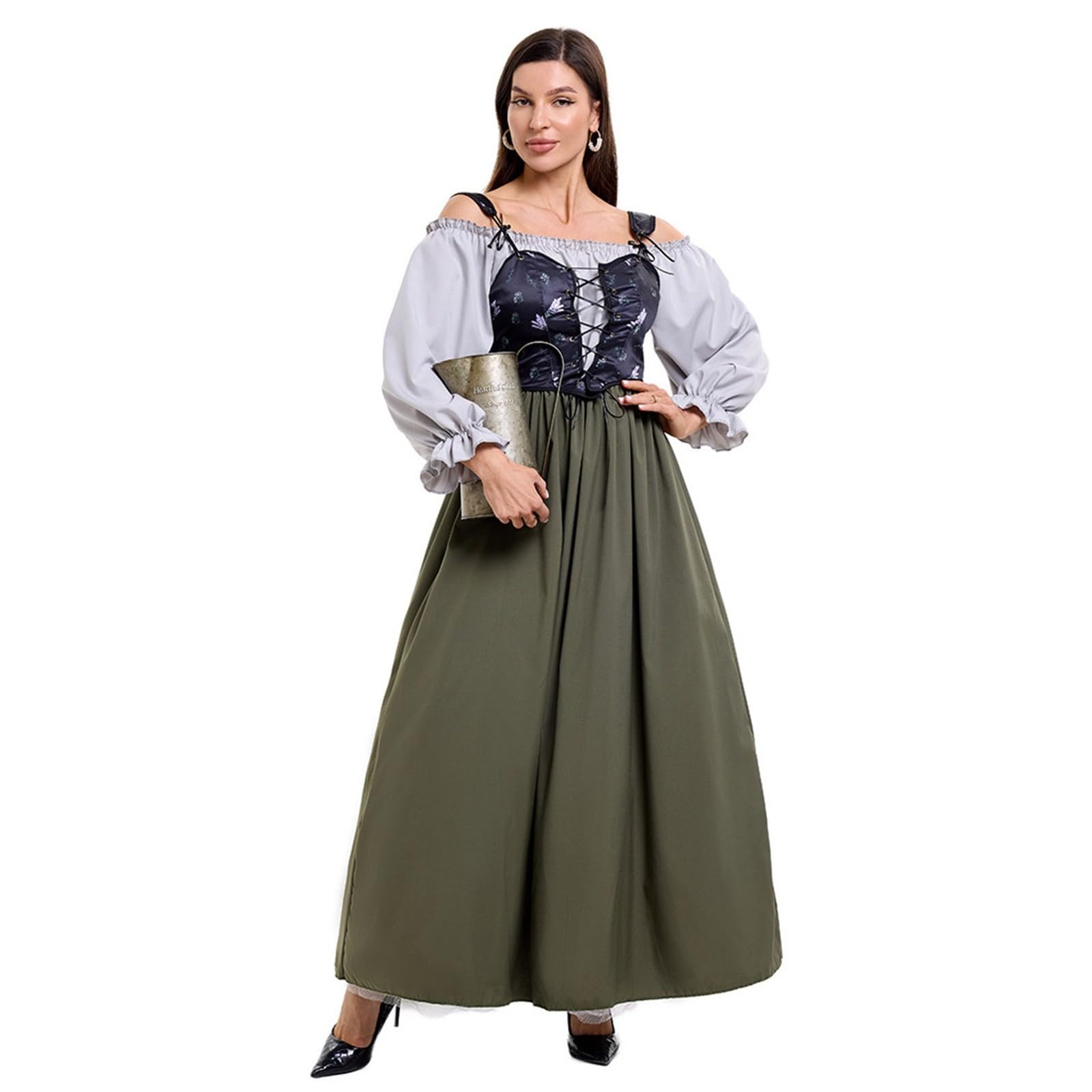 Genérico Vestido De Halloween Para Mujer,Conjunto Medieval Victoriano De Dos Piezas Para Mujer Disfraz Cosplay Elegante Con Falda Y Corsé Atuendo Festivo Para Halloween Teatro O CelebracióN Nocturna