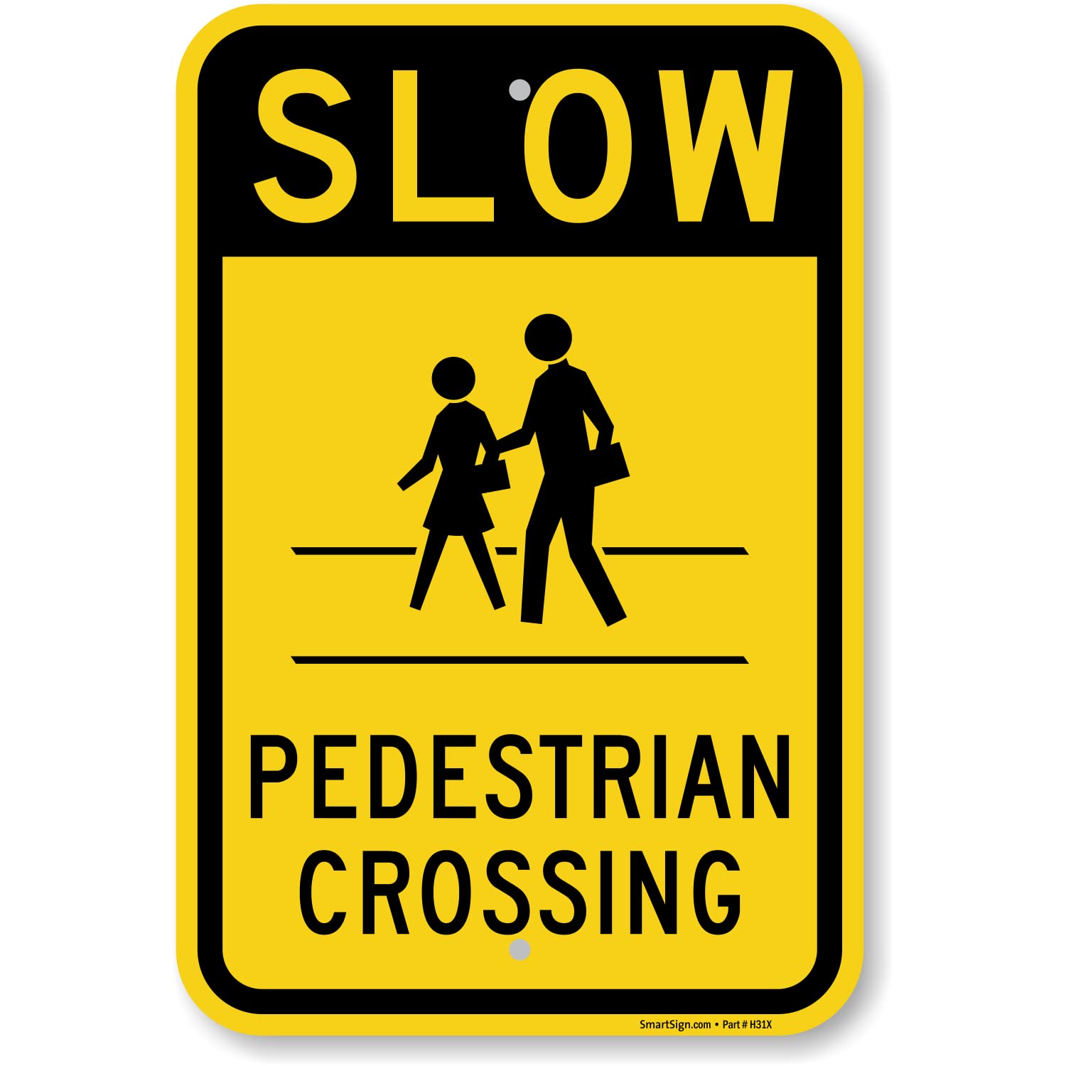 SmartSign 18 x 12 inch “Slow Pedestrian Crossing” Metal Sign, 120 mil Aluminum Composite (ACM), Engineer Grade Reflective Material, Black and Yellow, Made in USA