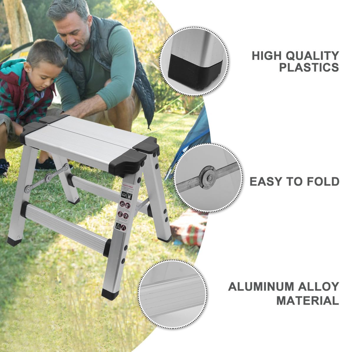 NUOBESTY Aluminum Alloy Folding Step Stool with Wear-Resistant Surface and Multi-Function Design Lightweight Portable Stool for Room and Bathroom Use