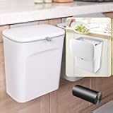AYADA Hanging Trash Can with Lid, 2.37 Gallon Capacity, White, Polypropylene Material, Ideal for Kitchen Cabinet Doors
