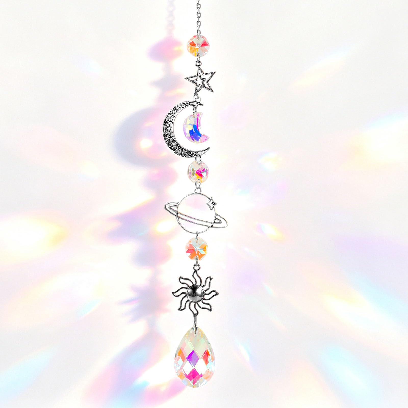 Crystal Suncatchers Hanging Chime Glass | Prism Pendant Chandelier Lamp Teardrops Ornament Catcher Creator Window Suspended Ornaments Home Decor(Mixed color,universe)