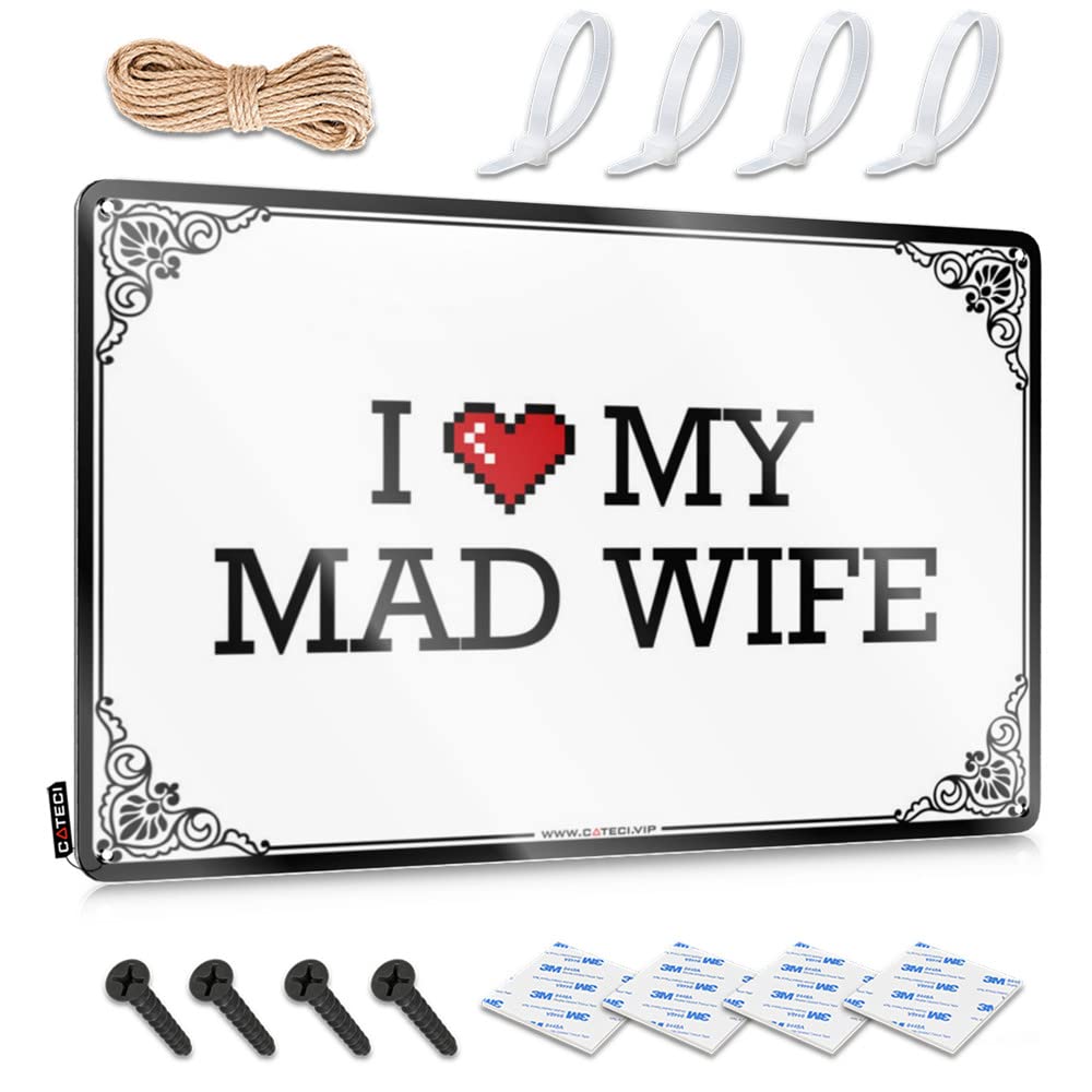 Tin Metal Sign Distressed Vintage Decor Waterproof I Love My Mad Wife - Vintage Wall Decor For Campsite(30X40CM)