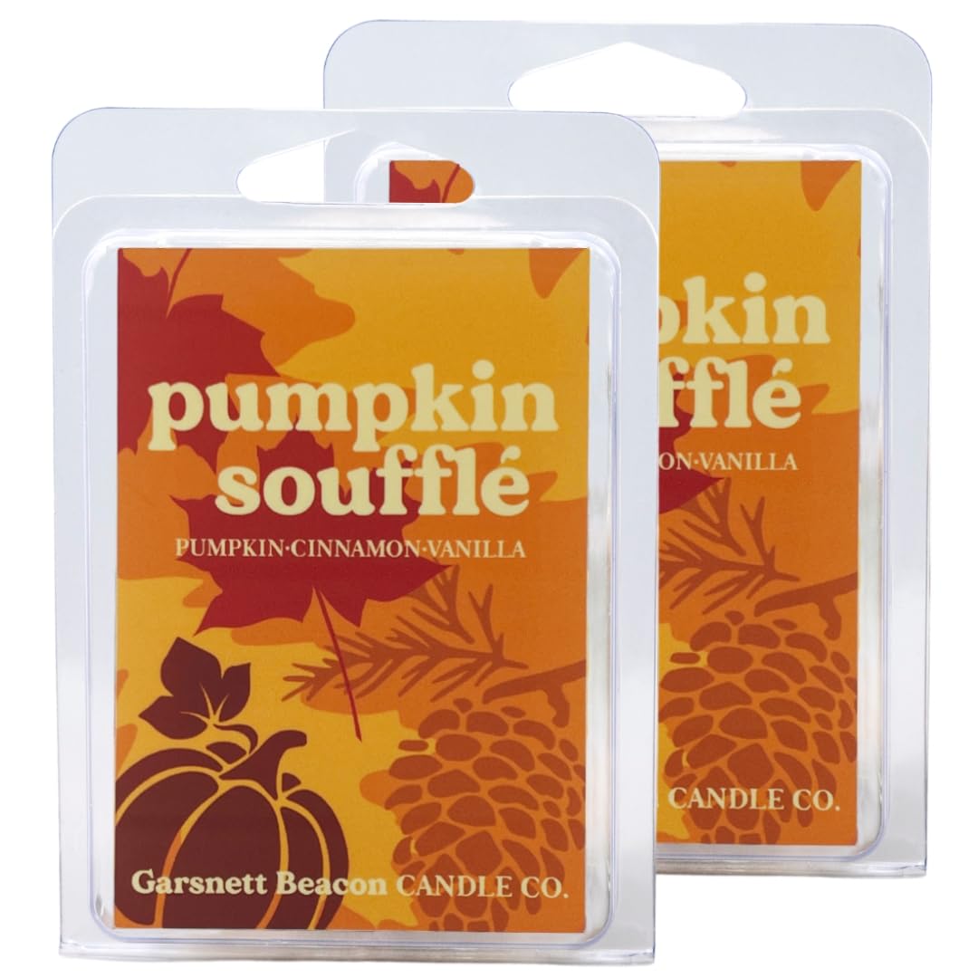 Garsnett Beacon Candle Co. Pumpkin Soufflé Fall Scented 2-Pack Wax Melts | Pumpkin, Cinnamon, Nutmeg Highly Scented | Melts for Home, Office | 100% Natural Soy Wax | Handcrafted in The USA