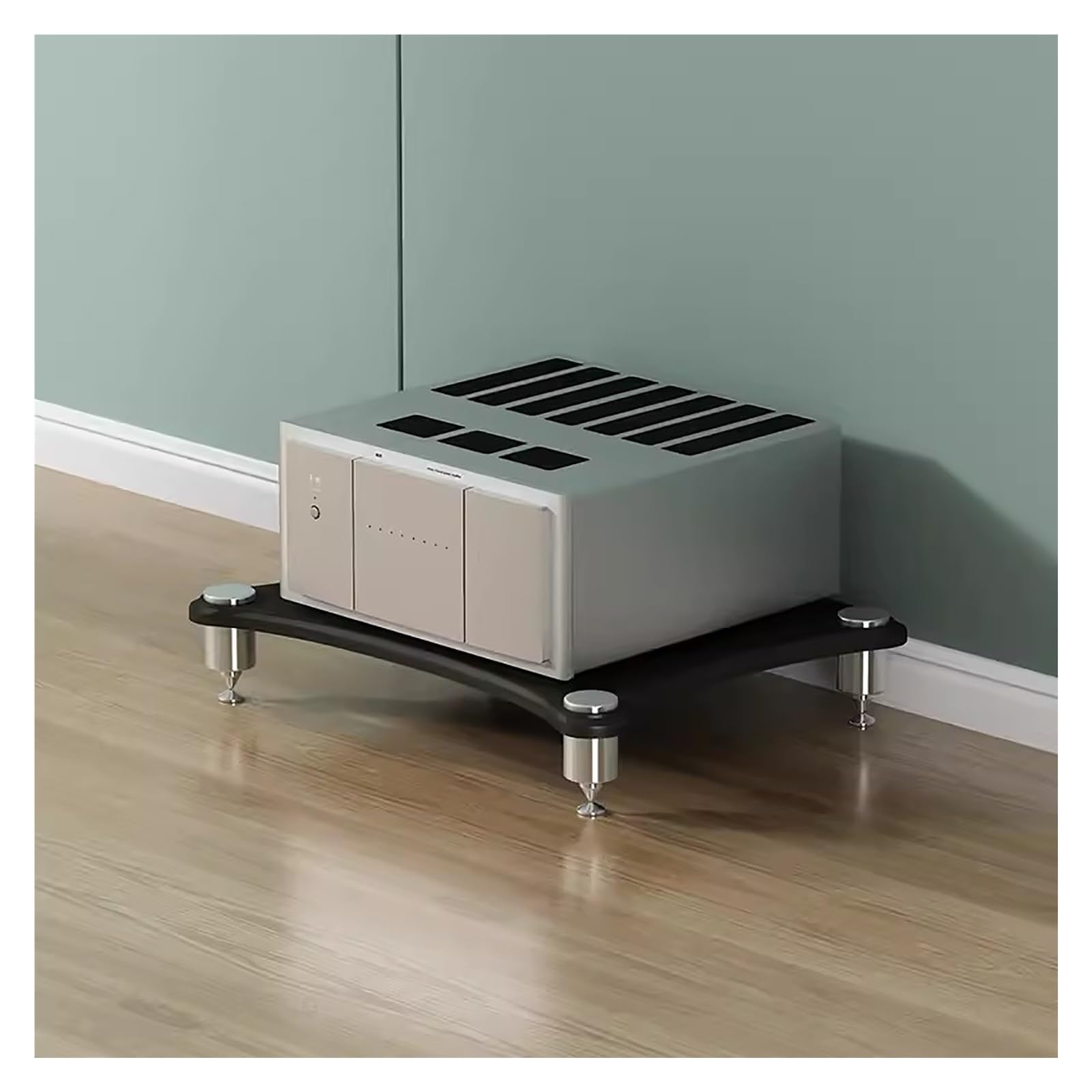 Générique Support Audio Robuste à 1 Niveau, Solution de Rangement Noire élégante pour Petits espaces, étagères Modernes pour Le Salon, Organiseur Durable pour matériel Audio.