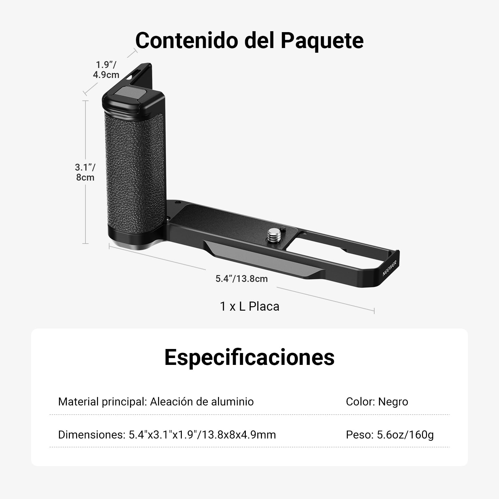 NEEWER L Bracket Compatible con Sigma BF, Placa Base Tipo Arca, Estabilizador de Cámara con Empuñadura, 1/4" Rosca y Cold Shoe para Video Vlog Streaming y Accesorios de Fotografía, CA170 (Negro)