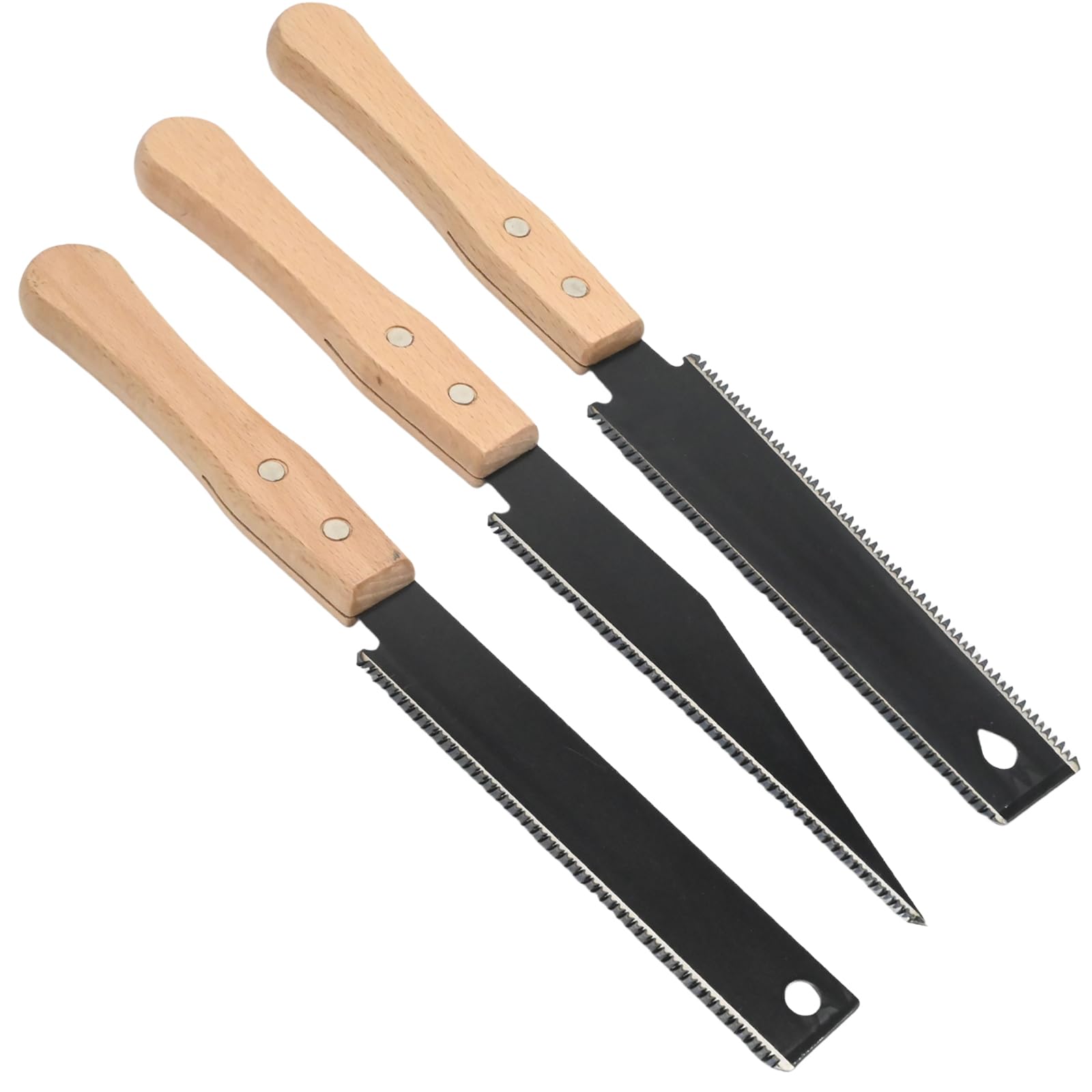Hoypeyfiy Japanese Hand Saw Set, 3-Pack Fine Tooth Pull Saws for Woodworking, 31 cm (12 Inches) Blade Length, Sharp Double-Edged Tools with Wooden Handles (Black)