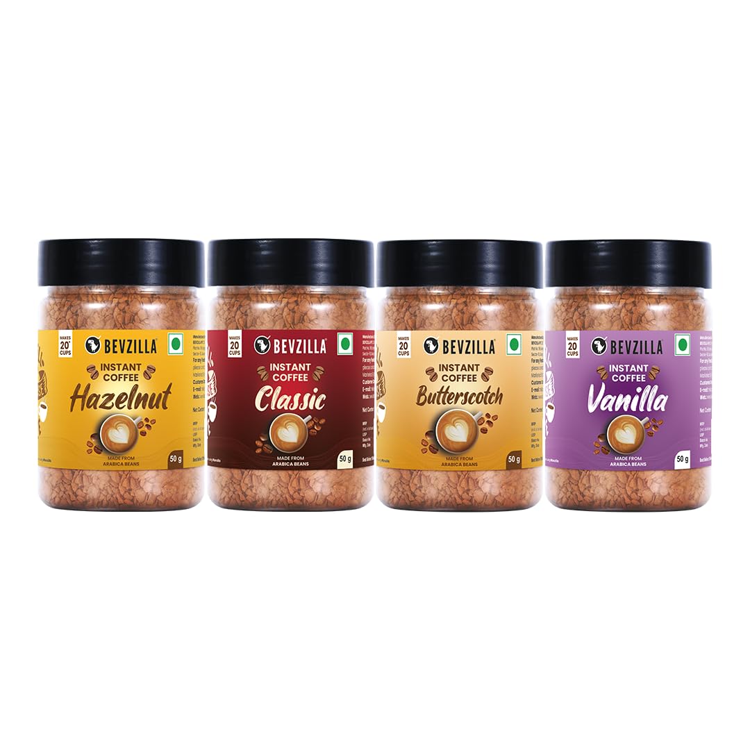Bevzilla 50 Grams X 4 Flavoured Instant Coffee Powder Pack Box of Colo