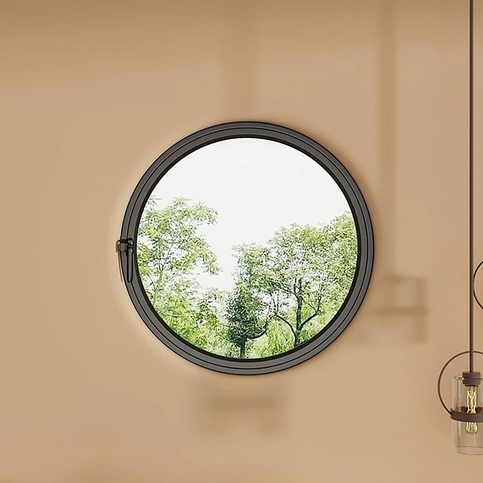 Ventana Redonda Giratoria con Vidrio Templado, Aleación De Aluminio Incorporado Reemplazo Rotación De 360° Ventanas para Entrada Tipo Loft para Baño, Dormitorio(Black+Transparent,50cm/19.6in)