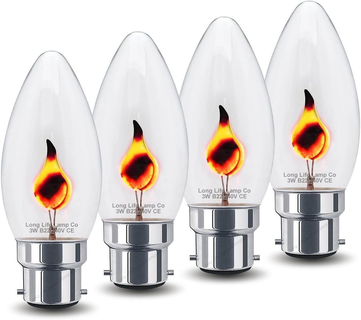 4 x 3w Flicker Flame Candle Light Bulb B22 Bayonet