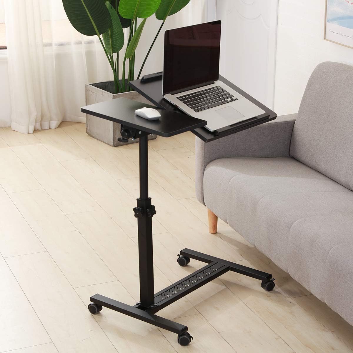 Over Bed Table with Wheels Adjustable | Rolling Laptop Table Overbed Desk Hospital Tray Table Sofa Chair Side Table for Home Office (Black)