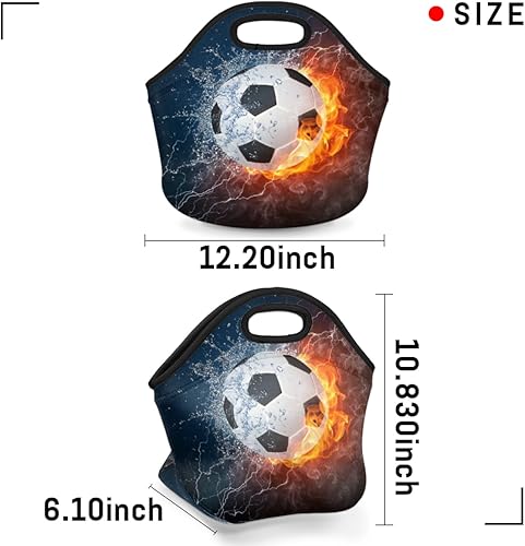Miniatura 3 de Bolsas de almuerzo de neopreno con balón de fútbol en fuego de hielo para mujeres, bolsas de almuerzo, lavables, aisladas, para el trabajo, picnic,
