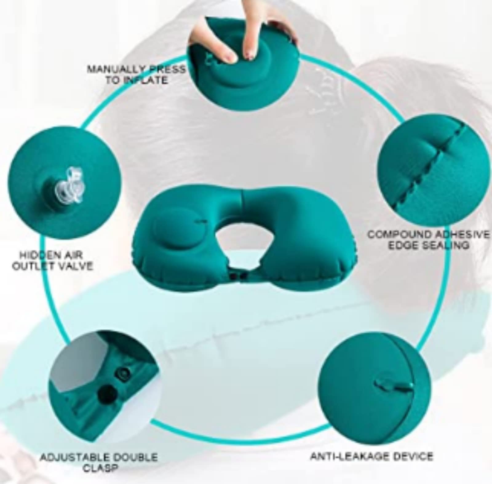 Oreiller De Voyage Gonflable En Forme De U - Avec Pompe Intégrée, Confortable Et Compact Pour Avion, Voiture, Bureau