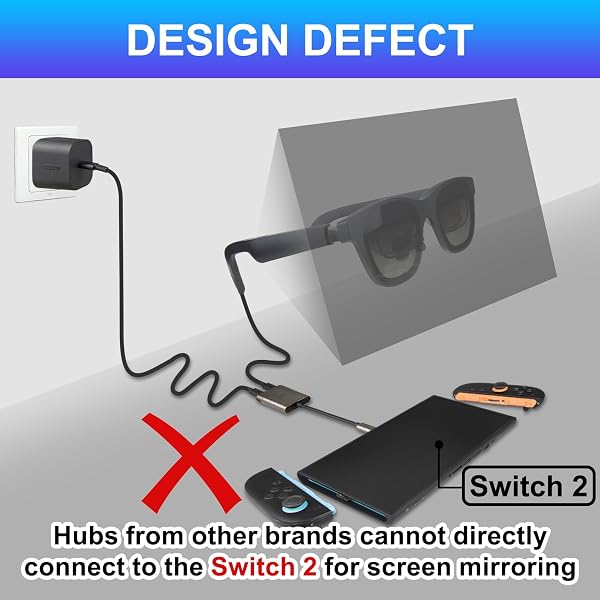 Wcone USB-C to AR Glasses with Adapter Hub for Switch 2/OLED/1, Steam Deck, ROG Ally, iPhone 15-17, Android Phones, Viture/RayNeo/Xreal - Support 100W PD Fast Charging, 4K@60Hz, 2K/1080P@120Hz - Black - 2