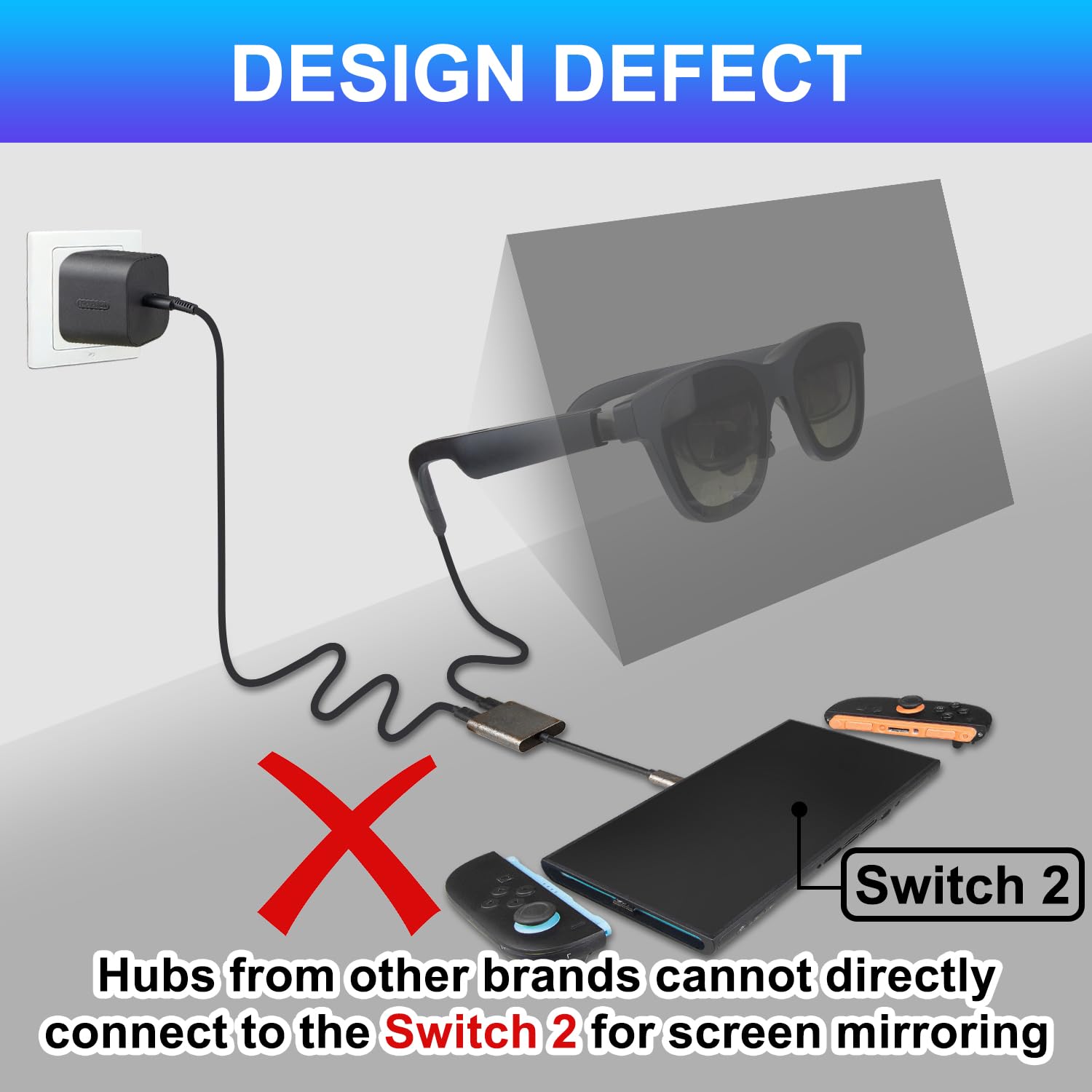 Occhiali da USB-C a AR con hub adattatore per Switch 2/OLED/1, Steam Deck, ROG Ally, iPhone 15-17, telefoni Android, Viture/RayNeo/Xreal, supporta la ricarica rapida PD da 100 W, 4K a 60 Hz 2K