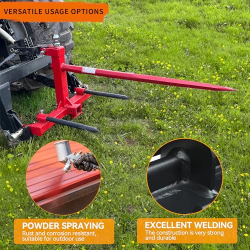 Image of YINTATECH 49 inch 3 Point Hay Spear for Tractor Cat 1 with 2 Stabilizers Bale Spear & 2 inch Receiver with Trailer Ball Gooseneck Drawbar, Loading 3000lbs,Red